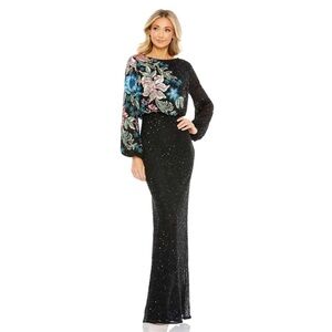 Mac Duggal 5615 EMBELLISHED MULTI COLOR FLORAL HIGH NECK GOWN